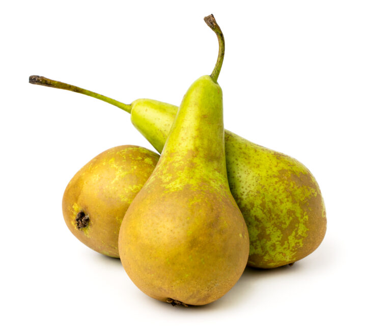 Three ripe pears close up